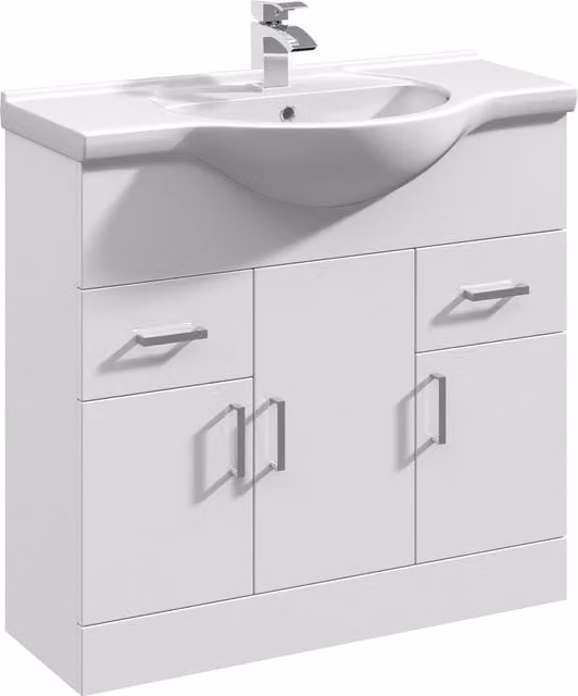 Balterley Gloss White 3 Door 2 Drawer Freestanding Bathroom Vanity Basin Unit