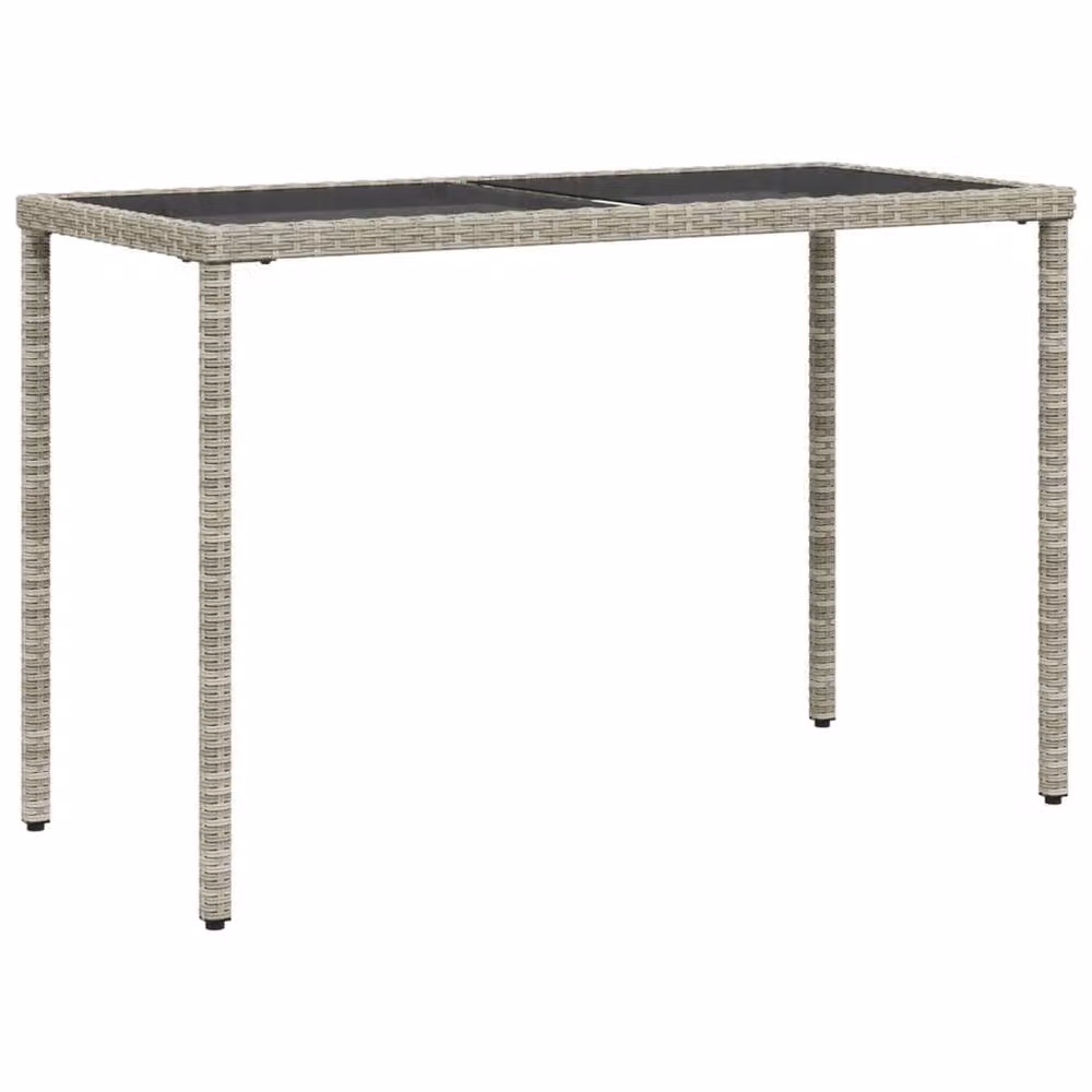 Berkfield Home Garden Table with Glass Top in Light Grey Poly Rattan, W/D/H: 115 x 54 x 74 cm – 2