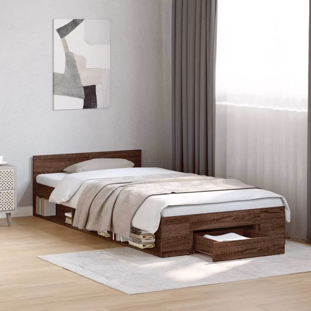 Berkfield Home Small Single Bed Frame with Drawers in Brown Oak – 2