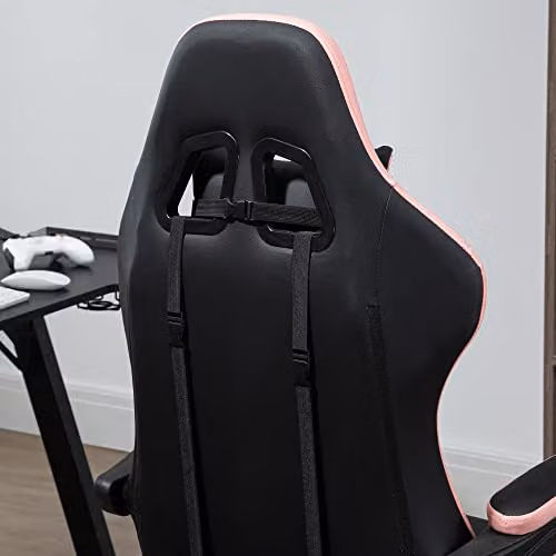 Vinsetto Racing Style Gaming Chair with Reclining Function, Headrest and Footrest in Black and White Synthetic Leather – 7