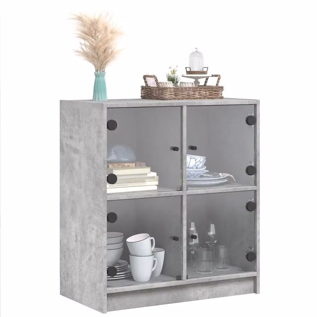 Berkfield Home Side Cabinet with Glass Doors in Concrete Grey, W: 68 cm, D: 37 cm, H: 75.5 cm – 2