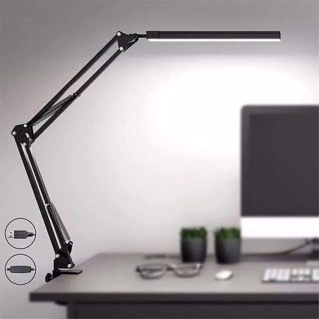 Ventryn LED Dimmable and Adjustable Swing Arm Clamp Desk Lamp in Black