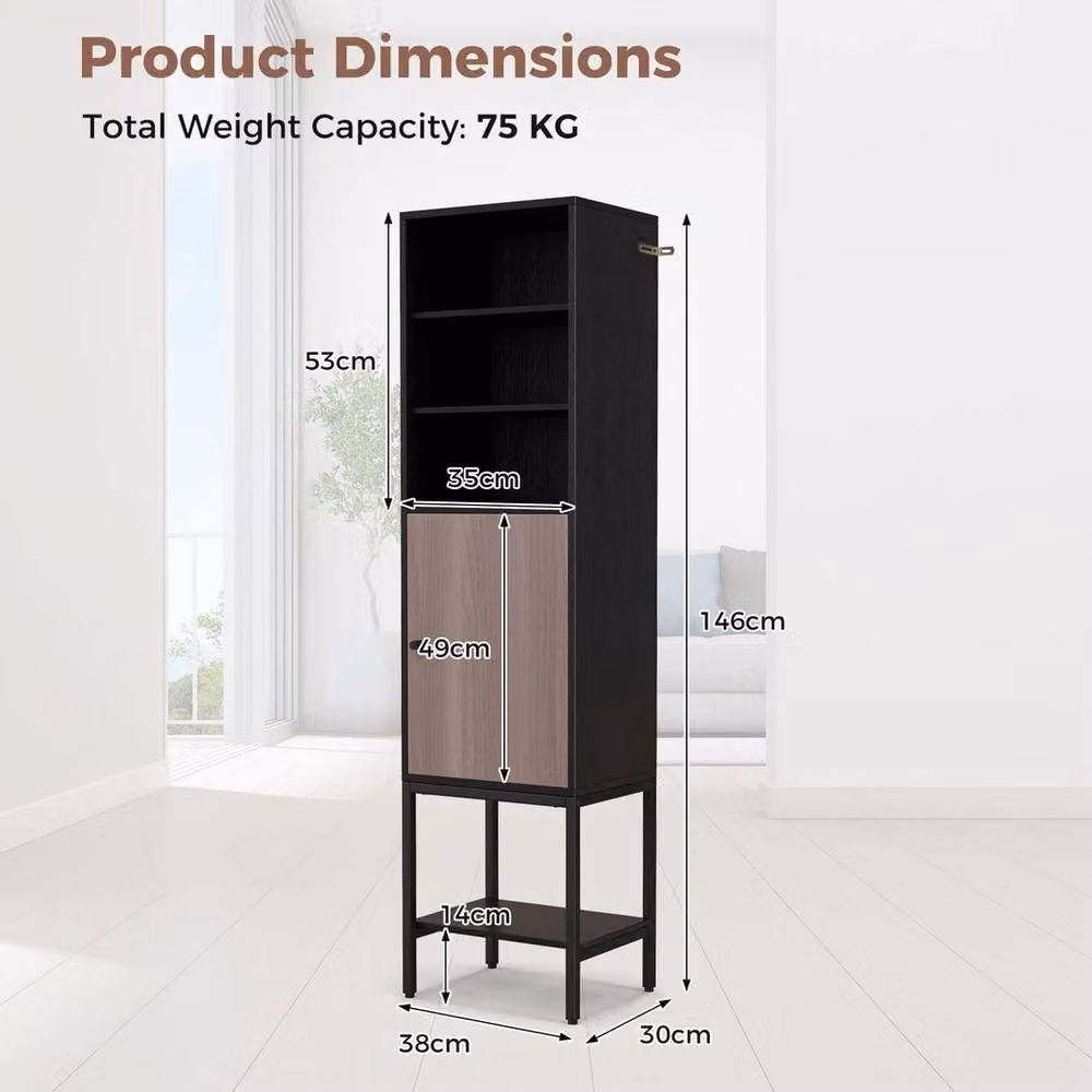 KORVIXA Modern Black Matt Freestanding Tall Storage Cabinet with Hinged Doors and Open Shelf, W/D/H: 100 x 100 x 100 cm – 2