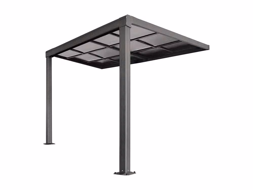EXPERTLAND Wall-Mounted Lean-To Aluminium Pergola with Sliding Polycarbonate Roof, Anthracite Grey, W/D/H: 300 x 300 x 254 cm – 2