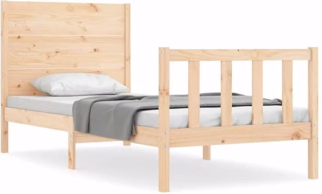 Berkfield Home Solid Wood Bed Frame with Headboard in Natural Pine, W/D/H: 90 x 200 cm – 1