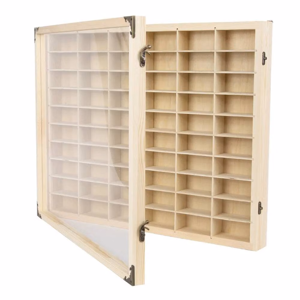 FLAVORA Wall Mounted Display Cabinet for 1/64 Scale Diecast Cars in Natural Wood with Glass Doors – 2