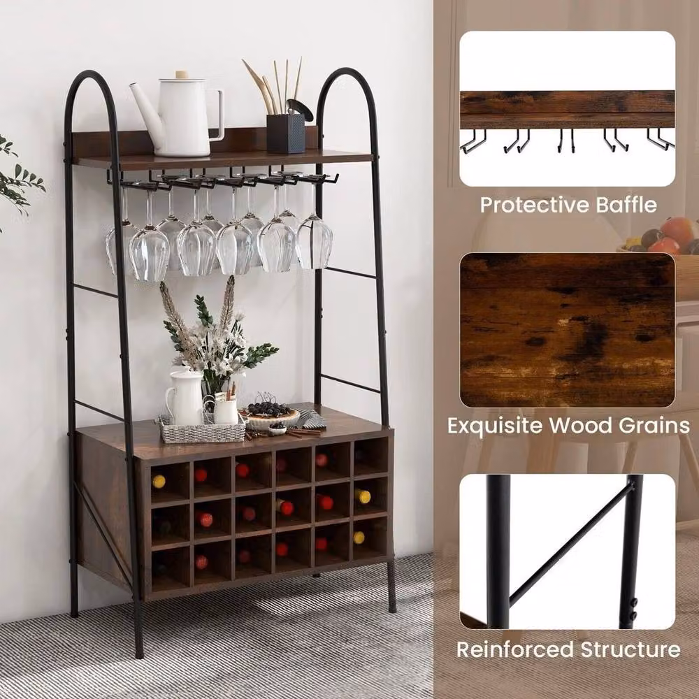 EONLION Industrial Freestanding Wine Bar Storage Sideboard in Brown, W: 100 cm – 3
