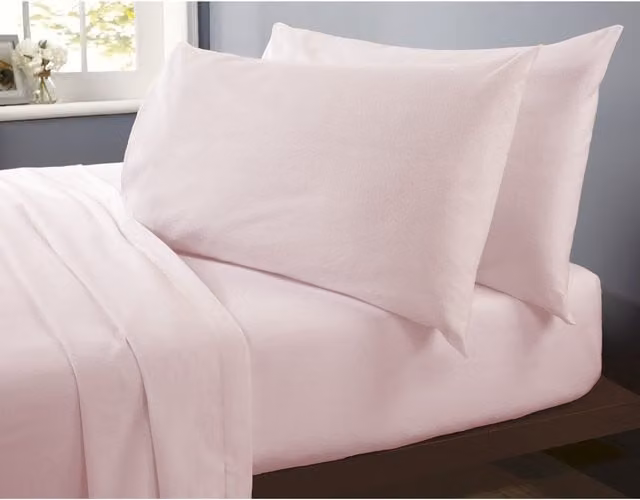 Rapport Home Pink Flannelette Polycotton Soft Touch Flat Sheet, W: 90 cm, L: 200 cm