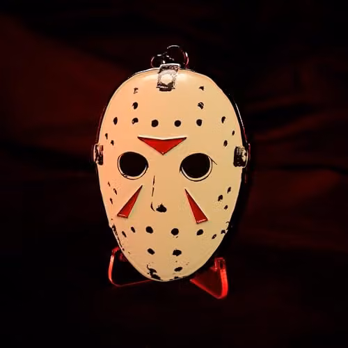 FaNaTtik Friday the 13th Jason Voorhees Hockey Mask Metal Bottle Opener Keyring in Black Nickel with White and Black Details, 7.9 x 6.0 cm – 3