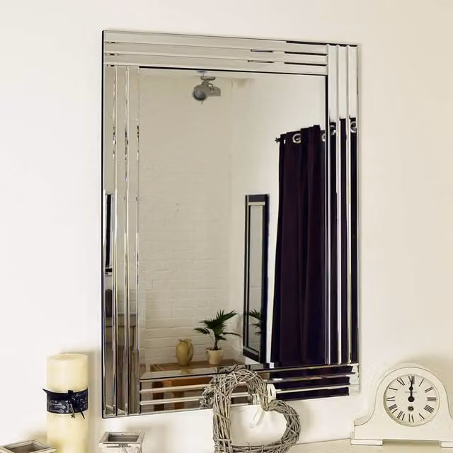 MirrorOutlet Oakley All Glass Triple Edge Bevelled Rectangular Wall Mirror in Silver, W: 100 cm, H: 70 cm