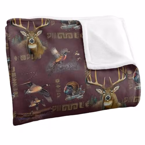 JQ Licensing Big Game Hunting Pattern Super Soft Fleece Throw Blanket, White, W/D/H: 152 x 127 cm – 2