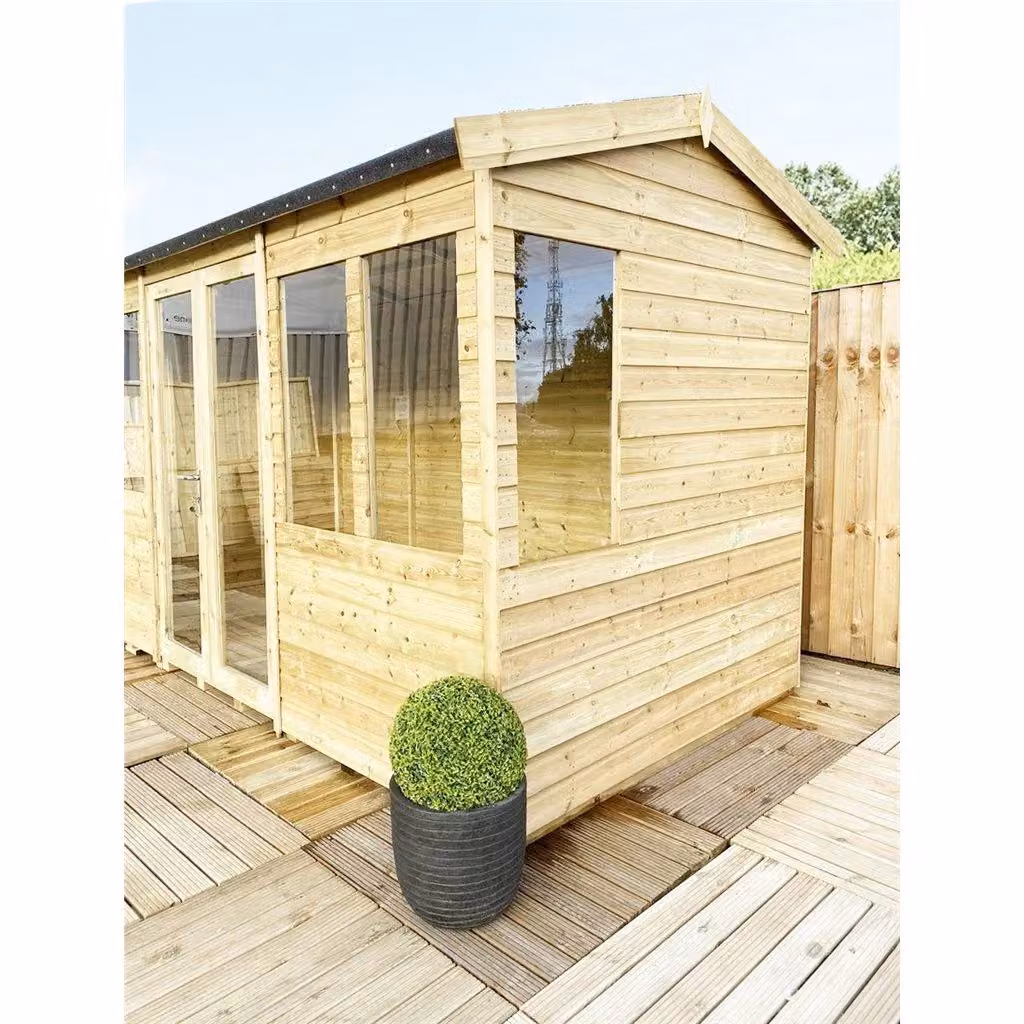 Marlborough Reverse Pressure Treated Apex Summerhouse with Long Windows in Brown, W: 365.76 cm, D: 304.8 cm, H: 213.36 cm – 2
