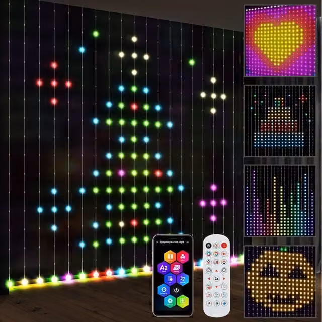 HOMCOM Smart Dynamic RGBIC LED Curtain Lights with 400 Multicolour LEDs, Transparent/White, W/H: 300 x 300 cm