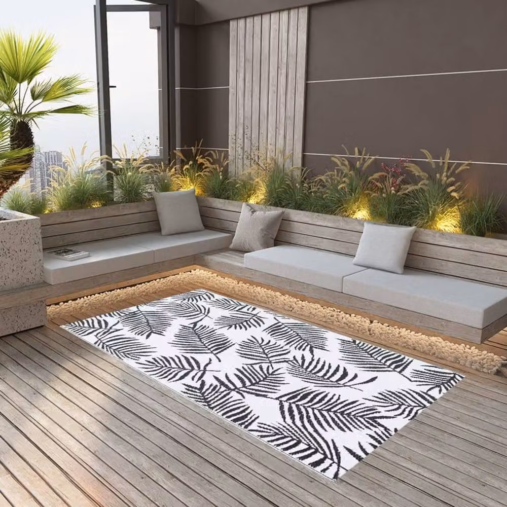Berkfield Home Outdoor Floral Carpet in White and Black, W/D: 120 x 180 cm – 2