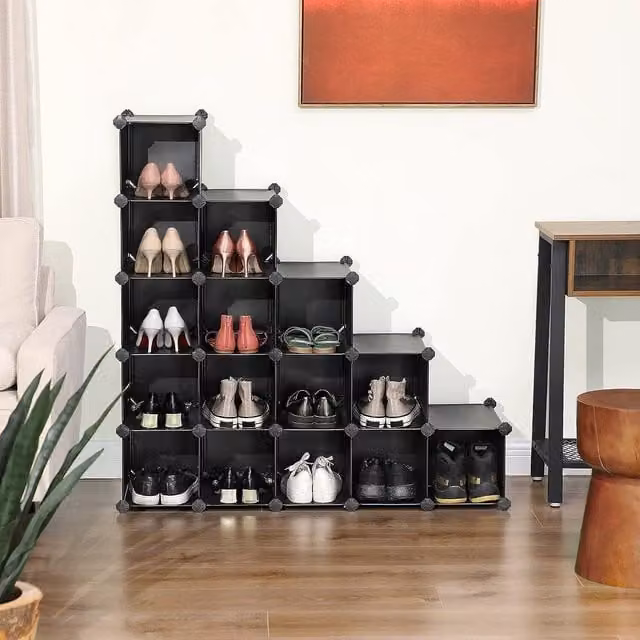SONGMICS 16-Cube DIY Stackable Storage System Closet Divider in Black