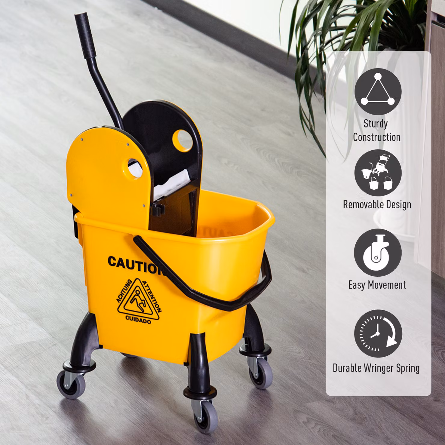 HOMCOM 26L Mop Bucket and Water Wringer with 4 Wheels, Yellow – 6