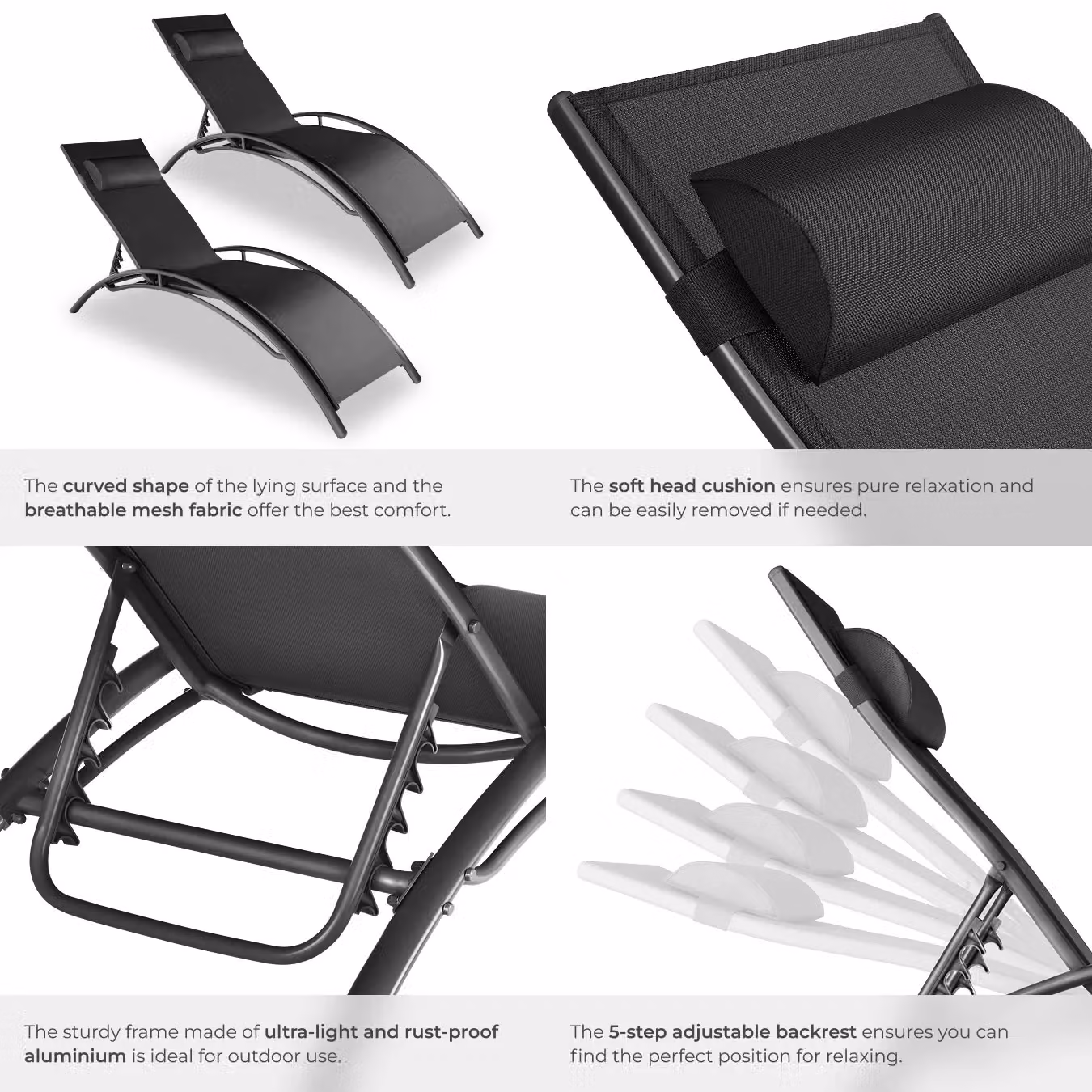 tectake Alina 2 Seater Sun Lounger Set in Black – 5