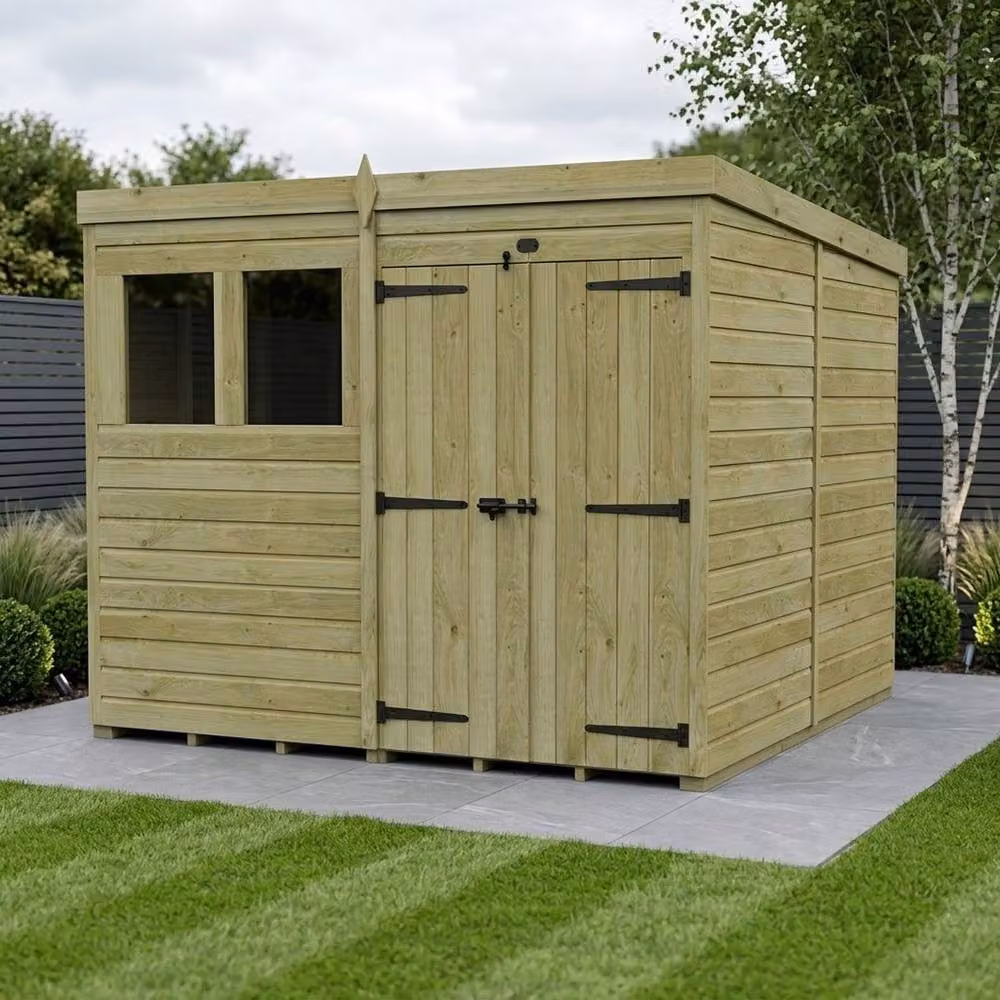 Buttercup Farm Rustic Pent Garden Shed in Brown Timber with Double Doors and Windows, W/D/H: 244 x 304.8 x 210 cm – 2