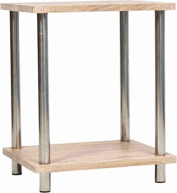 DEENZ Brown 2 Tier Wood and Metal Side Table with Stainless Steel Legs