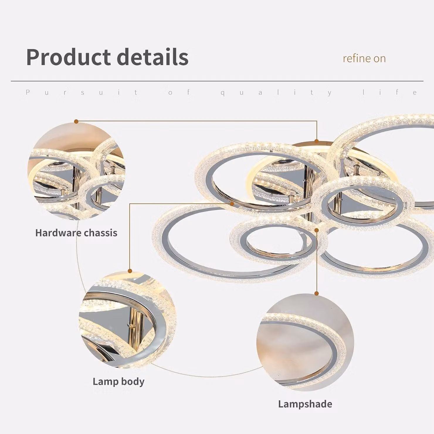 Garwarm 76W LED Dimmable 6 Ring Ceiling Chandelier in Transparent Glass – 4
