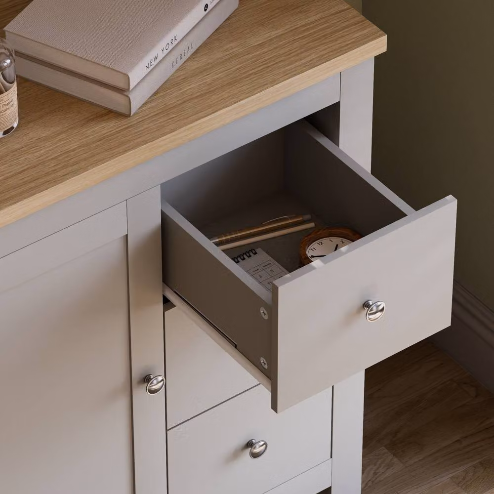 HD Designs Arlington 3 Drawer 1 Door Sideboard in Grey, W: 80 cm, H: 79 cm, D: 35 cm – 3