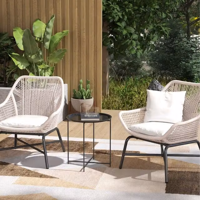 Outsunny Modern Small Metal Garden Side Table with Removable Tray, Black