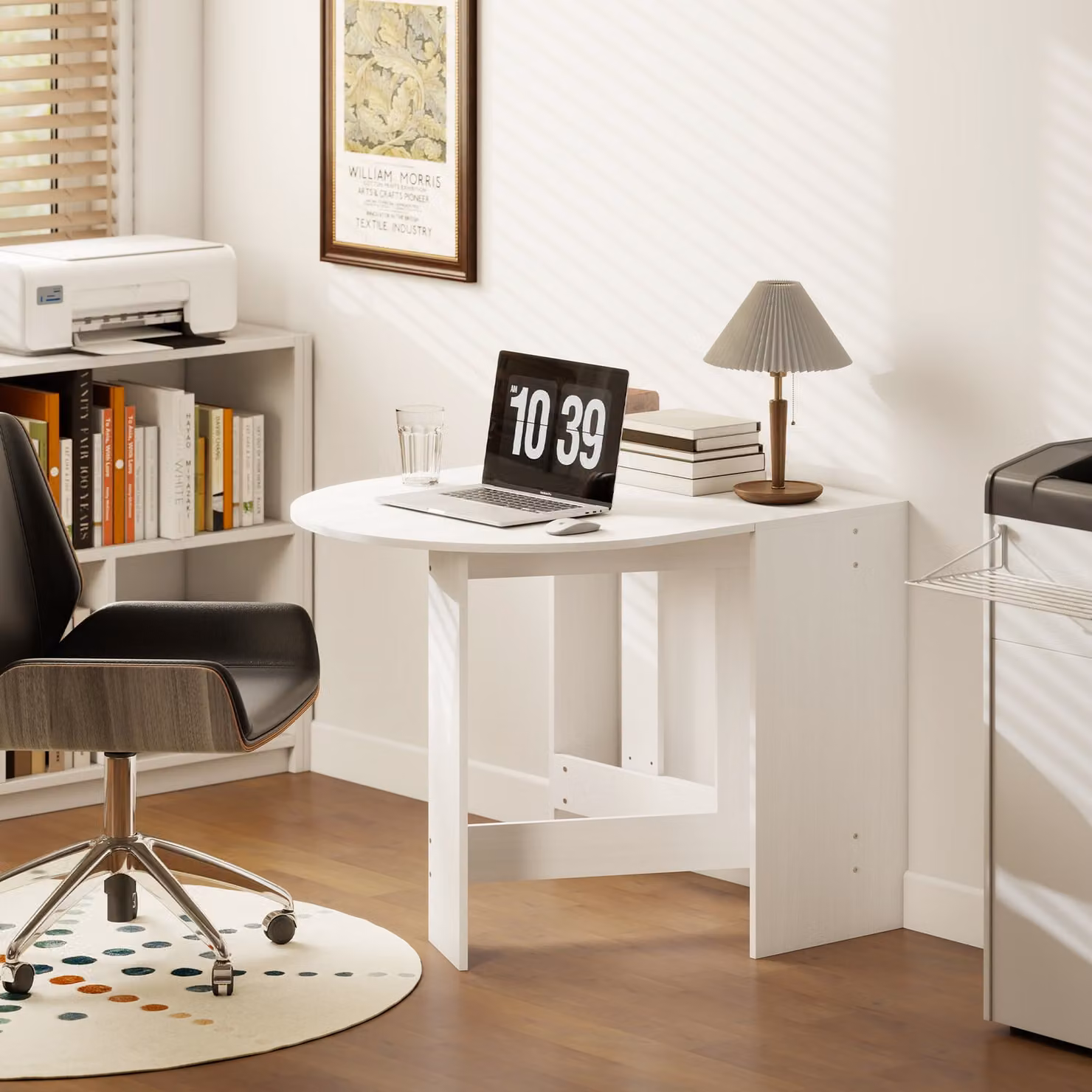 HOMCOM Modern Oval Drop Leaf Folding Dining Table in White with Ash Wood-Effect, W/D/H: 163 x 6.0 x 75.0 cm – 5