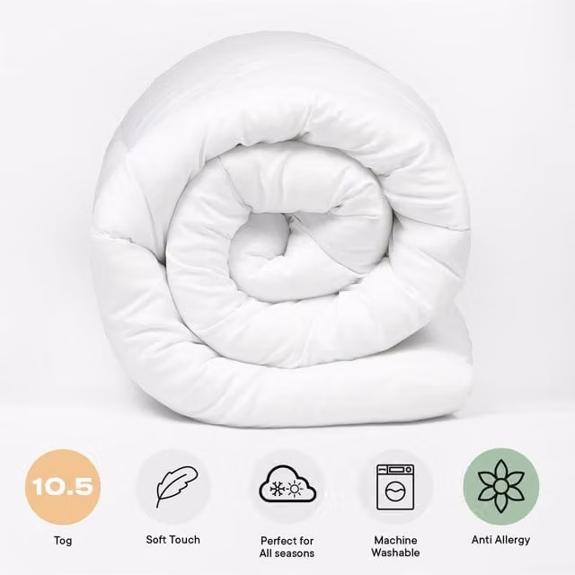 OHS 10.5 Tog Anti Allergy White Single Hollow Fibre Winter Duvet