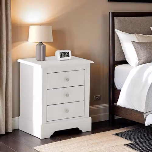 Seconique Stratford 3 Drawer Bedside Table in White, W/D/H: 38 x 15 x 58.5 cm – 2