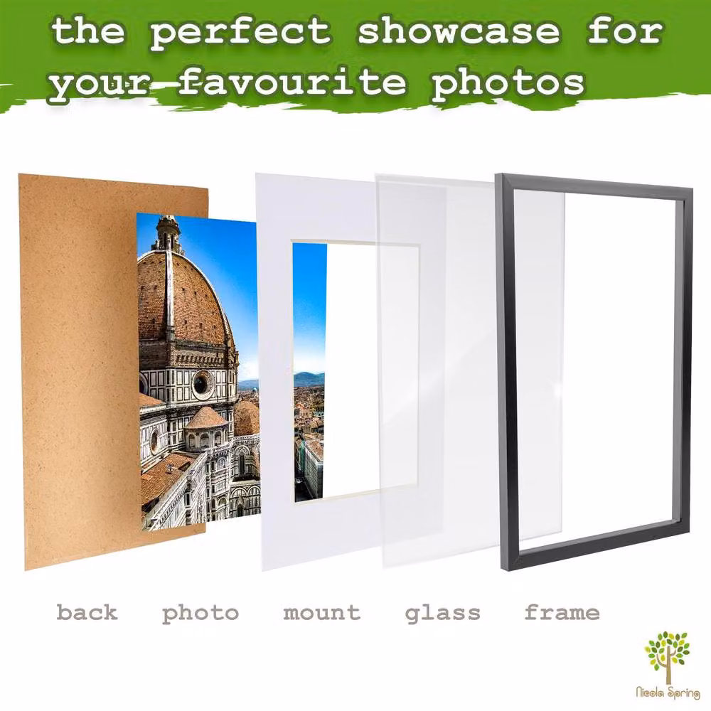Nicola Spring Black Rectangular Single Photo Frames with A5 Mounts, Pack of 3 – 4
