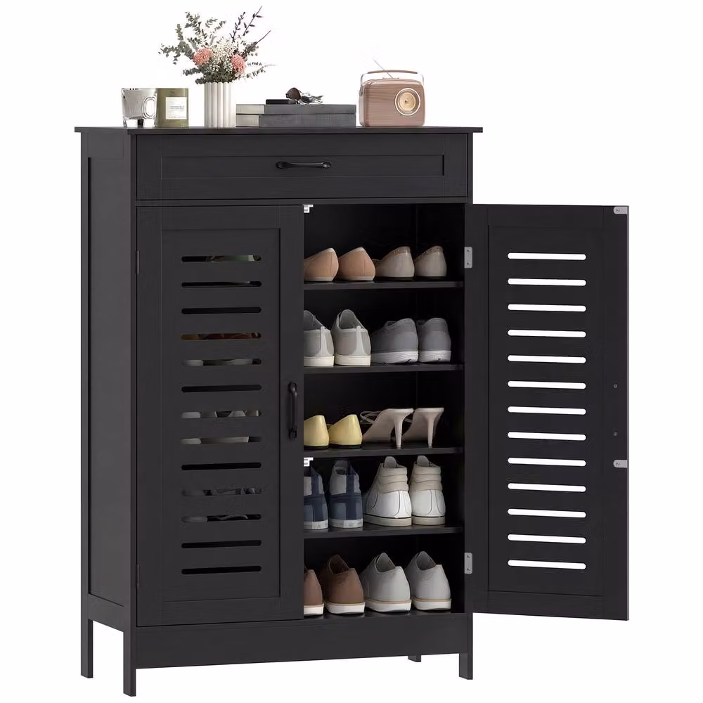 HOMCOM Modern Black Shoe Storage Cabinet with Hinged Doors and Drawers for Hallways, W/D/H: 115.8 x 37.0 x 78.0 cm – 2