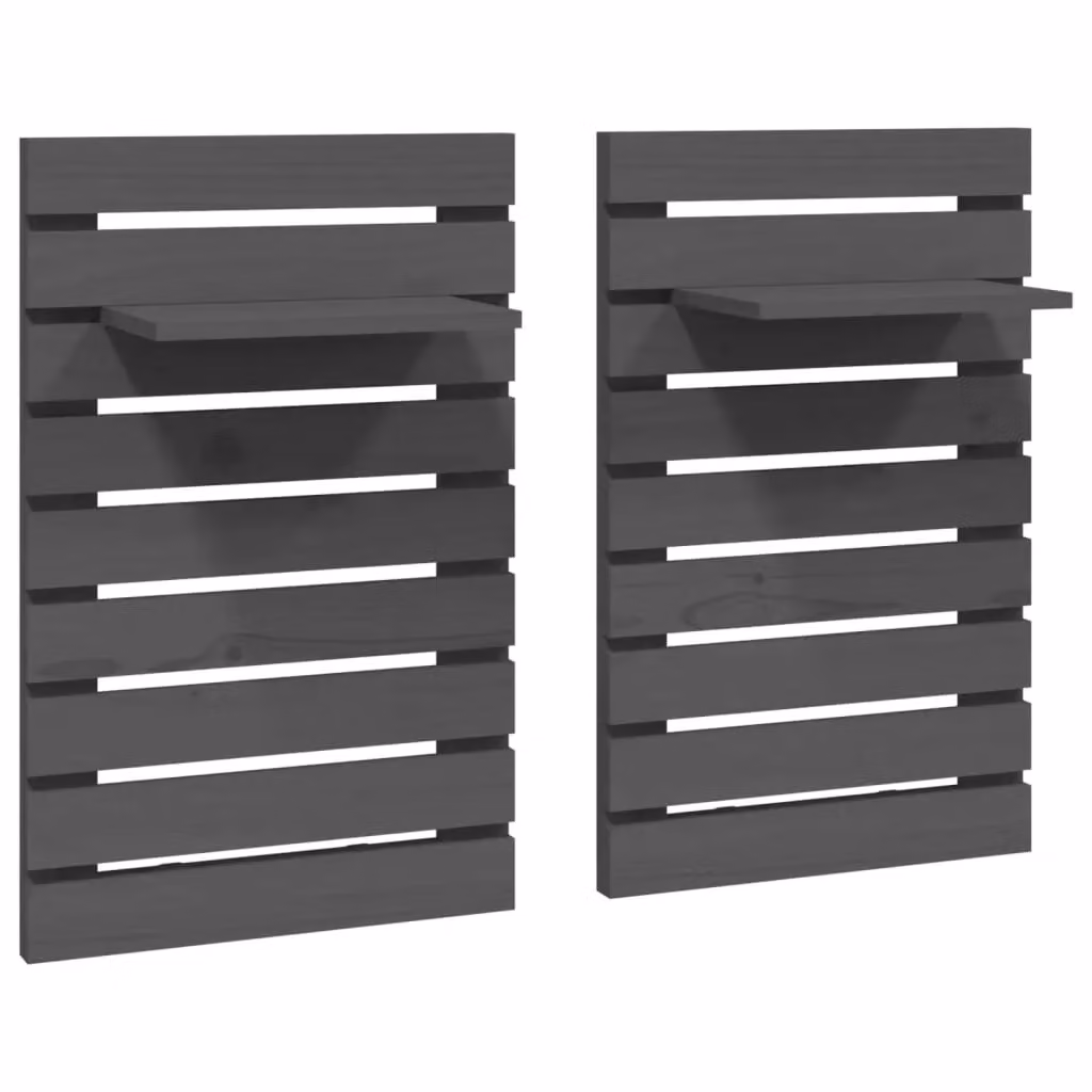Berkfield Home Set of 2 Grey Rustic Solid Pine Wall-Mounted Bedside Shelves – 2