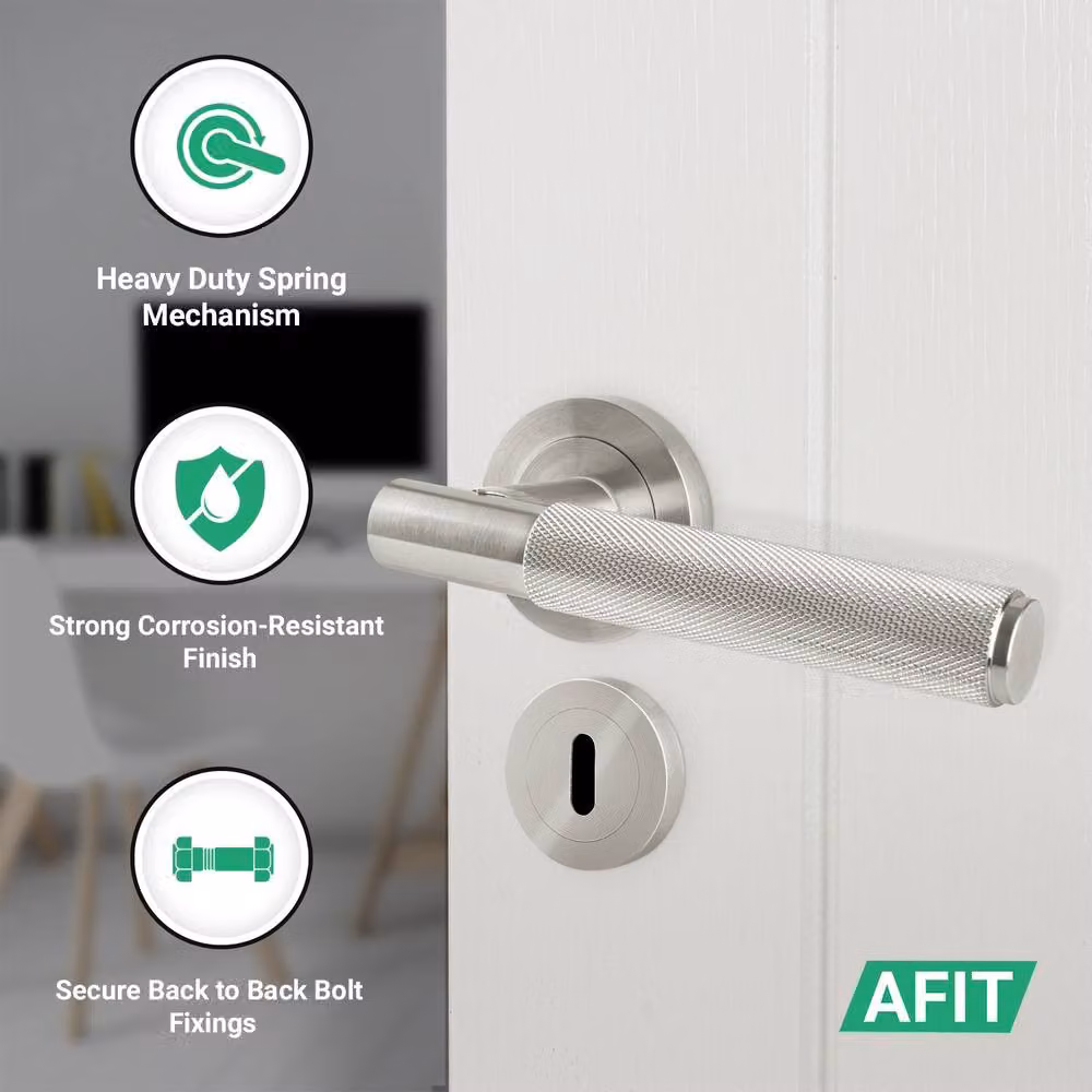 AFIT Satin Nickel Round Rose Door Handle with Key Lock in Silver – 2