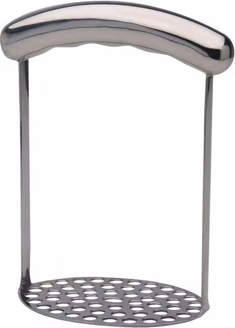 KitchenCraft Stainless Steel Round Potato Masher with Ergonomic Grip in Grey