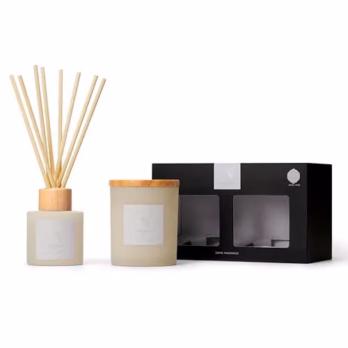 Aroma Naturals Frosted Decadence Candle and Reed Diffuser Gift Set in Vanilla Bean, White and Brown