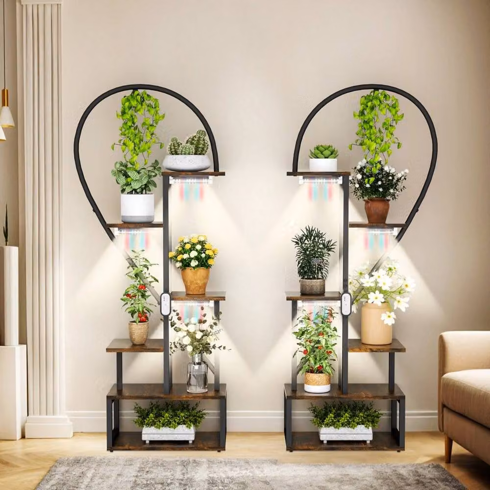 Kelvenix Vintage Black Indoor Plant Stand with Integrated Lighting – 3
