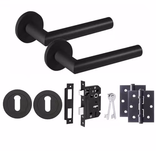 Golden Grace Mitred Key Lock Door Handle Set in Matt Black Finish