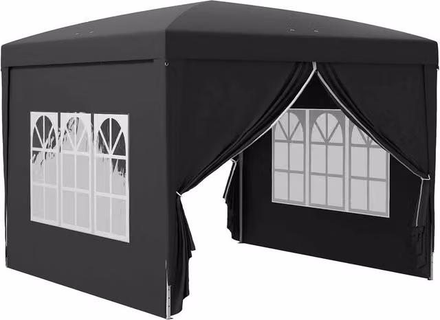 Matteo Pop Up Gazebo, Black and Silver, W: 300 cm, D: 300 cm, H: 196 cm