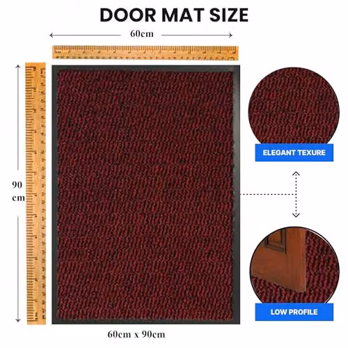 KAV Non-Slip Washable Dirt Trapper Door Mat, Red and Black, W: 60 cm, D: 90 cm – 3