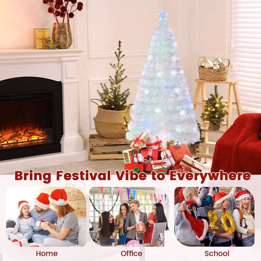 Costway 4ft Pre-Lit White Fiber Optic Artificial Christmas Tree – 5