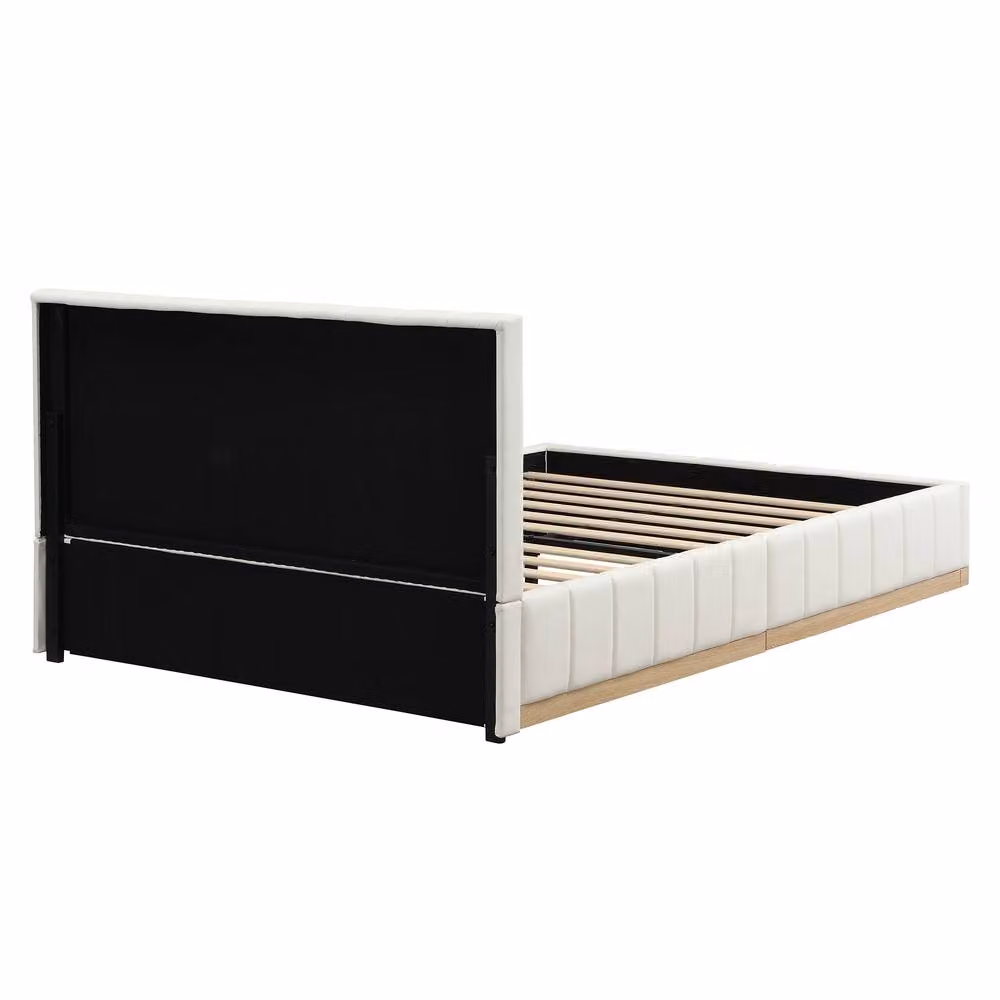 BTM Upholstered Bed with Lift Up Base in Beige and White, W/D/H: 140 x 200 x 45.5 cm – 3