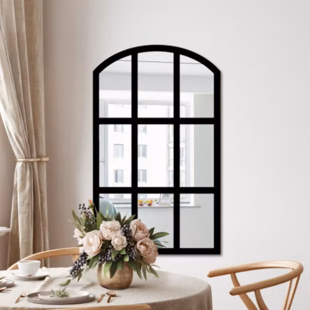 Livingandhome Rustic Arch Window Mirror with Black Wood Frame