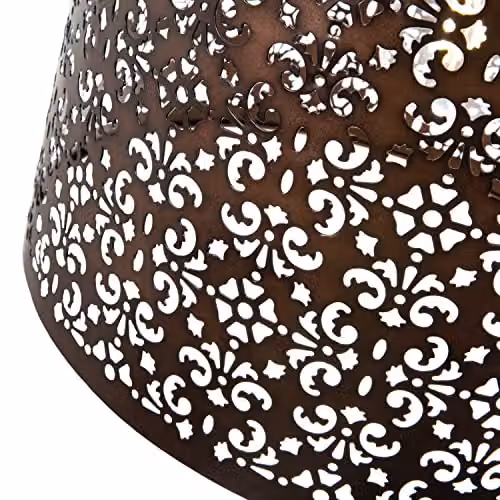 Happy Homewares Moroccan Designed Matt Bronze Metal Circular Pendant Light Shade with Floral Decor, Diameter: 29 cm – 2
