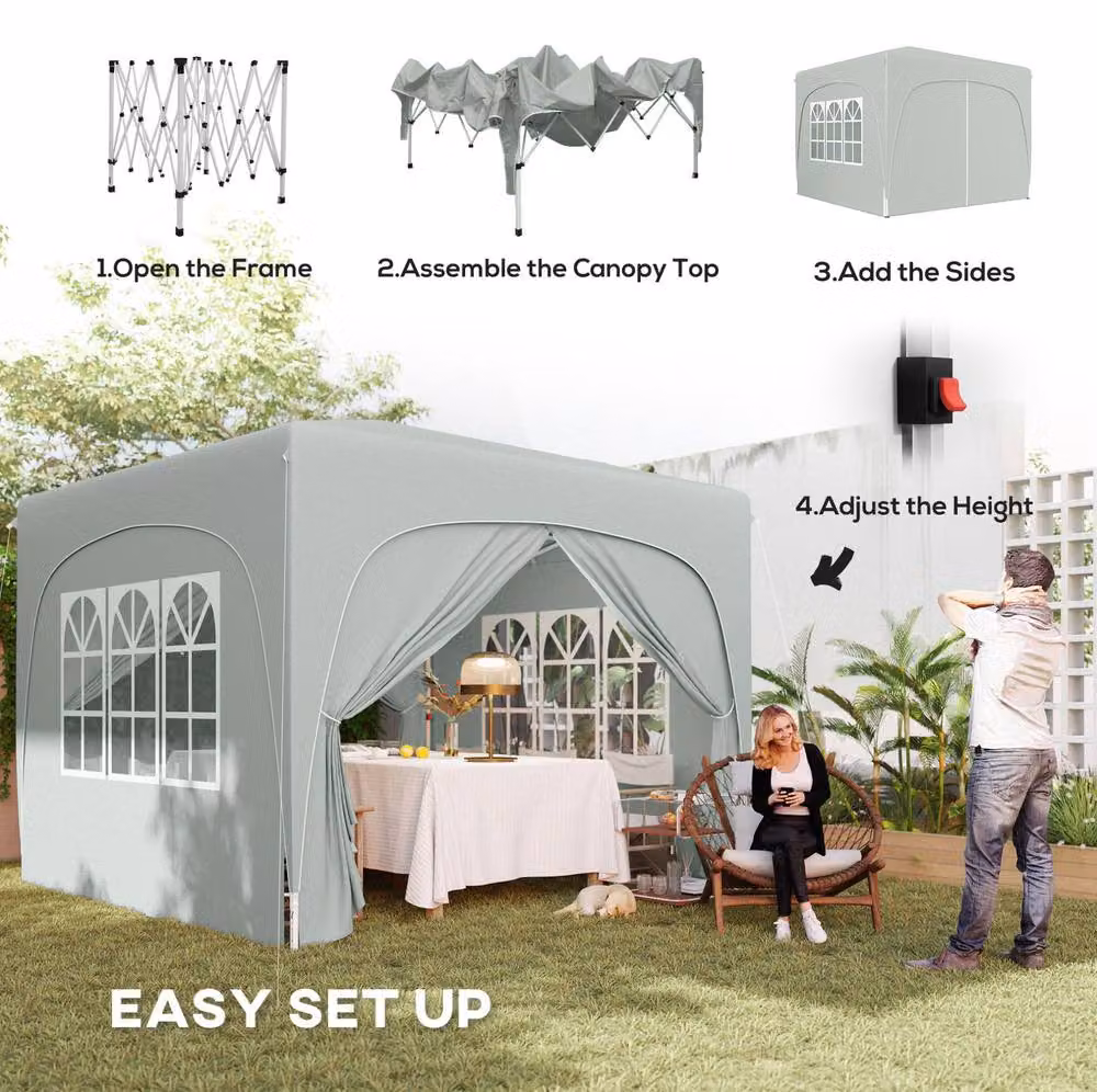 STILVORA Pop-Up Gazebo with Windows and Adjustable Height, Grey, W: 300 cm, D: 300 cm, H: 253 cm – 6