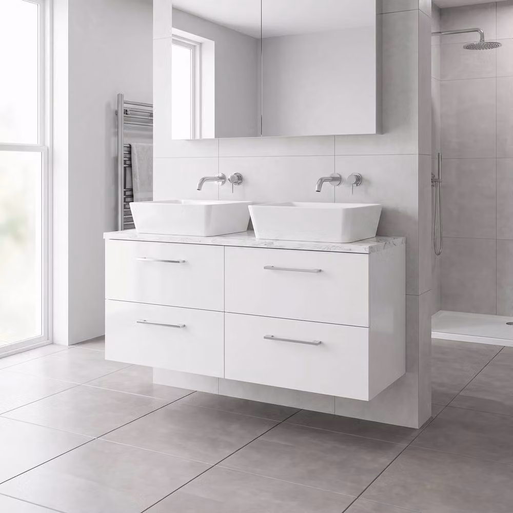 Balterley Gloss White 1200mm Wall Hung 4 Drawer Unit and Laminate Worktop – 2