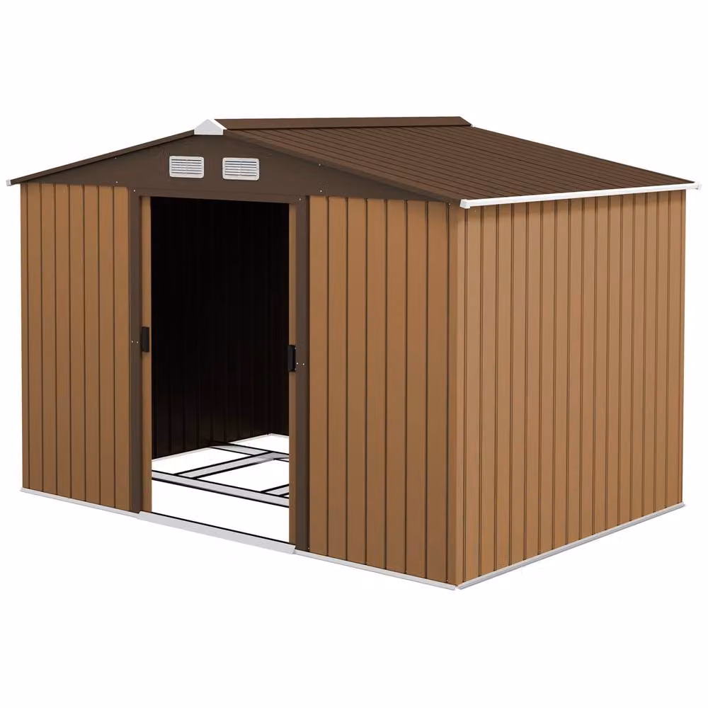 Rolipo Brown Metal Garden Shed with Foundation Kit and Double Doors, W: 274.3 cm, D: 182.9 cm, H: 183.0 cm – 2