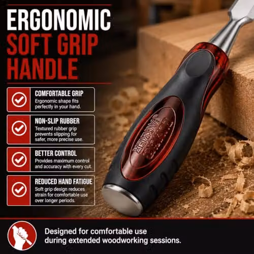 Lumberjack 4-Piece Red Bevel Edge Wood Chisel Set with Chrome Vanadium and Stainless Steel Strike Caps – 5