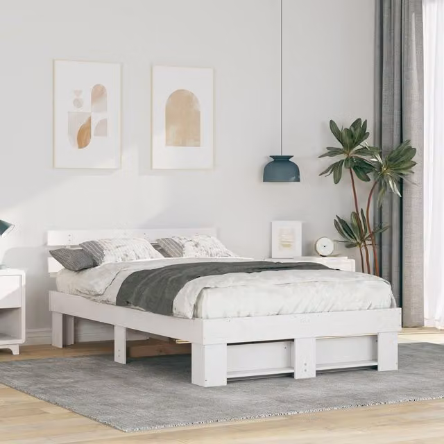 Berkfield Home White Pine Wood Bed Frame with Headboard W/D/H: 120 x 200 cm – 1