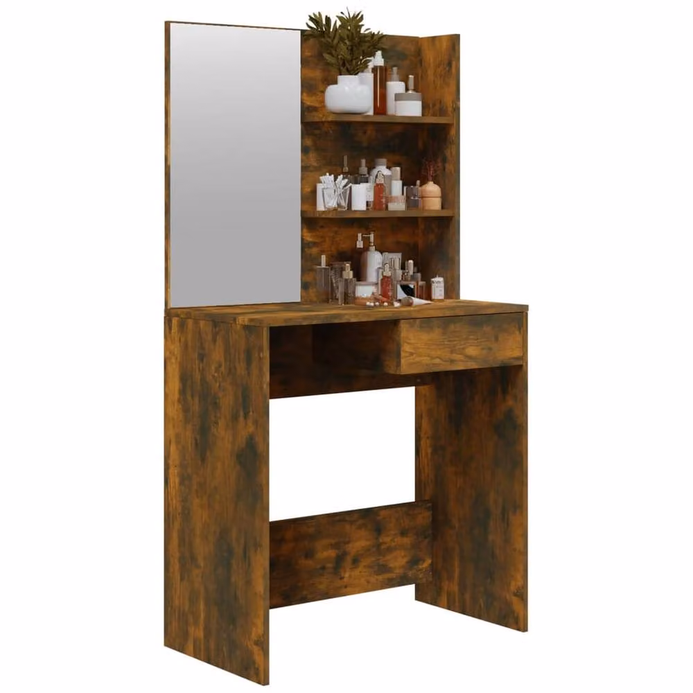 Berkfield Home Dressing Table with Mirror in Smoked Oak Brown, W: 74.5 cm, D: 40 cm, H: 141 cm – 3