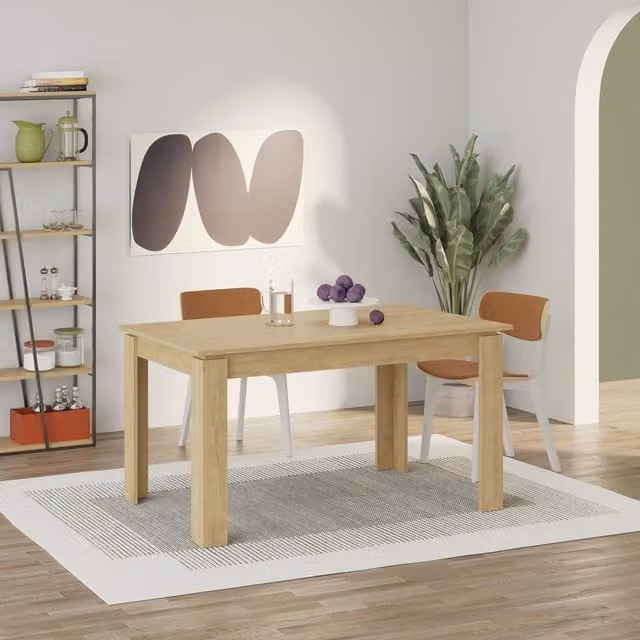 Decortie Tolmen Extendable Rectangular Oak Dining Table in Brown